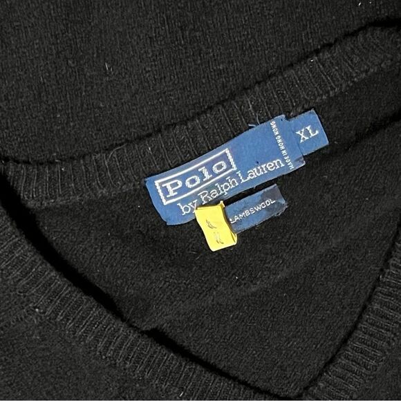 90s Polo Ralph Lauren Lambswool Black Pony Classic Oversized V Neck Sweater XL - Picture 2 of 9